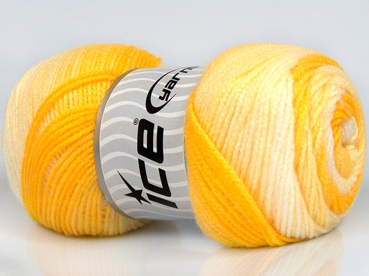 Lot of 4 x 100gr Skeins Ice Yarns BABY BATIK Yarn Yellow Shades White