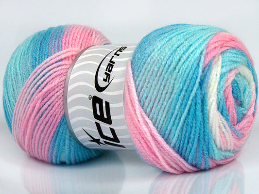 Lot of 4 x 100gr Skeins Ice Yarns BABY BATIK Yarn Light Pink Blue White