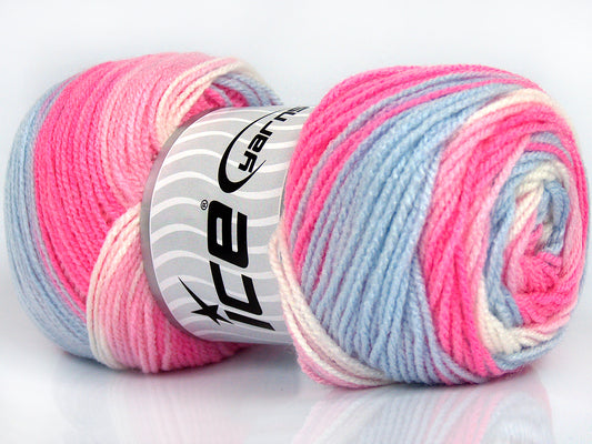 Lot of 4 x 100gr Skeins Ice Yarns BABY BATIK Yarn Pink Shades Light Blue White