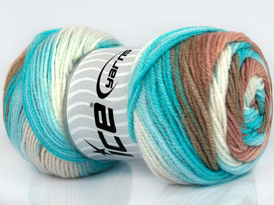 Lot of 4 x 100gr Skeins Ice Yarns BABY BATIK Yarn Brown Shades Turquoise White
