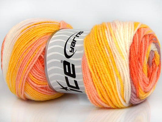 Lot of 4 x 100gr Skeins Ice Yarns BABY BATIK Yarn Orange Shades Yellow White Lilac