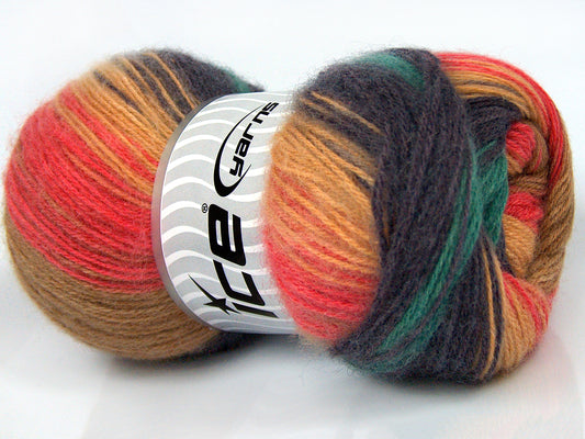 Lot of 4 x 100gr Skeins Ice Yarns ANGORA BATIK (20% Angora 20% Wool) Yarn Pink Camel Gold Green Purple