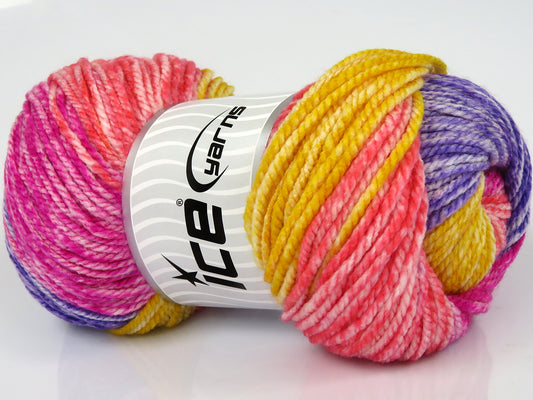 Lot of 4 x 100gr Skeins Ice Yarns MAGIC SPRAY Yarn Salmon Fuchsia Purple Gold