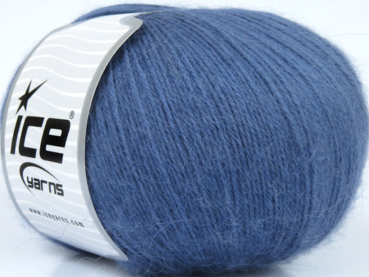 Lot of 4 x 100gr Skeins Ice Yarns ANGORA SOLID (20% Angora 20% Wool) Yarn Jeans Blue
