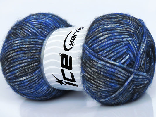Lot of 2 x 150gr Skeins Ice Yarns MEGA STAR (20% Wool) Yarn Black Blue Turquoise