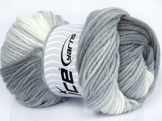 Lot of 4 x 100gr Skeins Ice Yarns MAGIC WORSTED Yarn Grey Shades White
