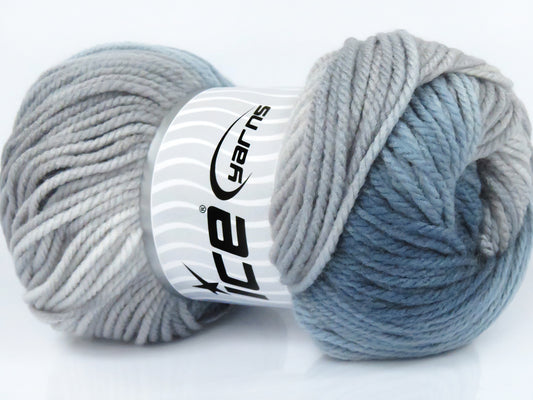 Lot of 4 x 100gr Skeins Ice Yarns MAGIC WORSTED Yarn Grey Shades Indigo Blue