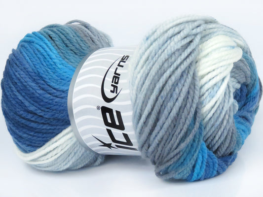 Lot of 4 x 100gr Skeins Ice Yarns MAGIC WORSTED Yarn Grey Shades Indigo Blue Turquoise