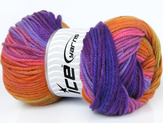 Lot of 4 x 100gr Skeins Ice Yarns MAGIC WORSTED Yarn Orange Camel Purple Shades