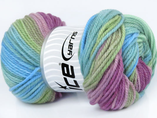 Lot of 4 x 100gr Skeins Ice Yarns MAGIC WORSTED Yarn Salmon Shades Green Shades Blue