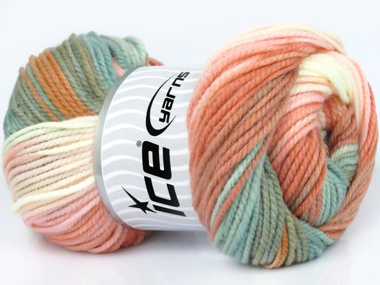 Lot of 4 x 100gr Skeins Ice Yarns MAGIC WORSTED Yarn Salmon Shades Green Shades