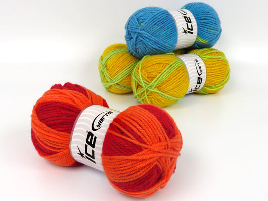 Lot of 4 x 100gr Skeins Ice Yarns GLENDA MULTICOLOR Hand Knitting Yarn Rainbow