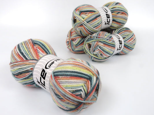 Lot of 4 x 100gr Skeins Ice Yarns MACK Yarn Orange Light Grey White Yellow Blue Shades
