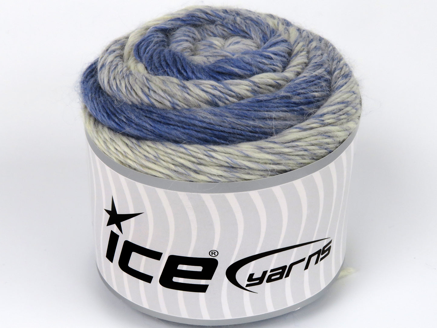 Lot of 2 x 150gr Skeins Ice Yarns CAKES CAMARO (50% Wool) Yarn Light Jeans Blue Cream