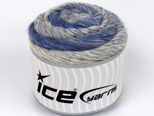 Lot of 2 x 150gr Skeins Ice Yarns CAKES CAMARO (50% Wool) Yarn Light Jeans Blue Cream