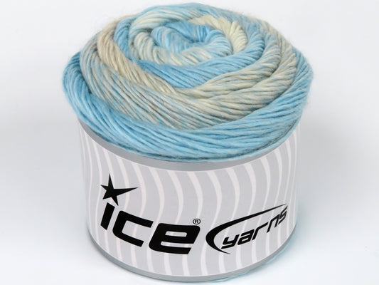 Lot of 2 x 150gr Skeins Ice Yarns CAKES CAMARO (50% Wool) Yarn Light Blue Cream
