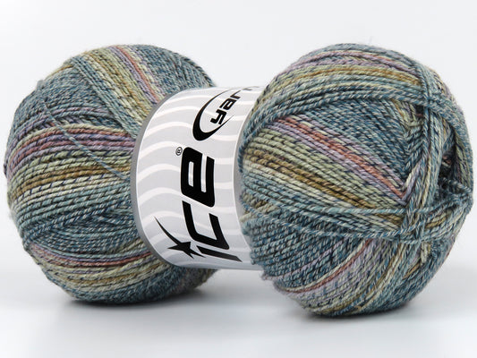 Lot of 4 x 100gr Skeins Ice Yarns CHULA VISTA (50% Superwash Merino Wool 40% Cotton) Yarn Green Shades Lilac Salmon