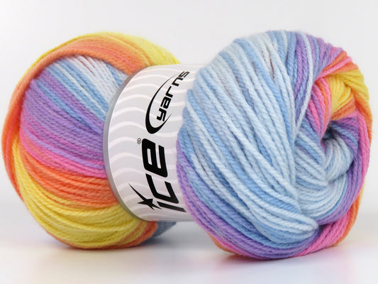 Lot of 4 x 100gr Skeins Ice Yarns BABY BATIK Yarn Light Blue Shades Lilac Pink Gold Yellow