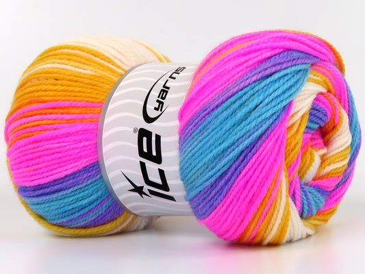 Lot of 4 x 100gr Skeins Ice Yarns BABY BATIK Yarn Neon Pink Purple Turquoise Yellow White