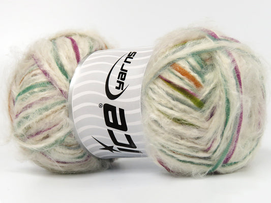 Lot of 4 x 100gr Skeins Ice Yarns RODRIGUEZ (5% Wool) Yarn Cream Green Shades Gold Purple