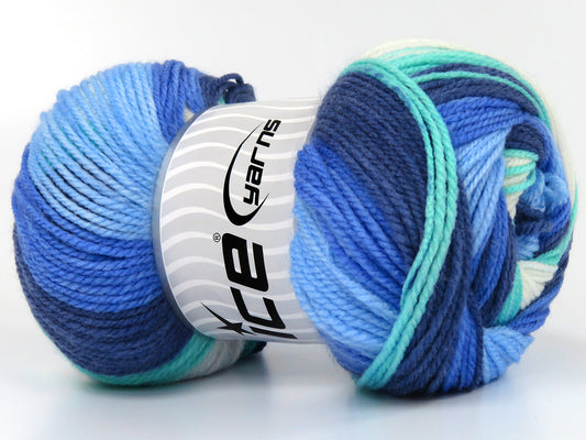 Lot of 4 x 100gr Skeins Ice Yarns BABY BATIK Yarn Blue Shades Mint Green White