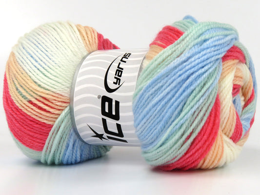 Lot of 4 x 100gr Skeins Ice Yarns BABY BATIK Yarn Salmon Shades White Mint Green Baby Blue