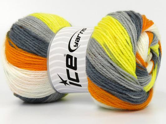 Lot of 4 x 100gr Skeins Ice Yarns BABY BATIK Yarn Grey Shades White Orange Yellow