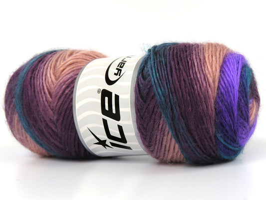 Lot of 4 x 100gr Skeins Ice Yarns RAINBOW Yarn Purple Shades Green Salmon