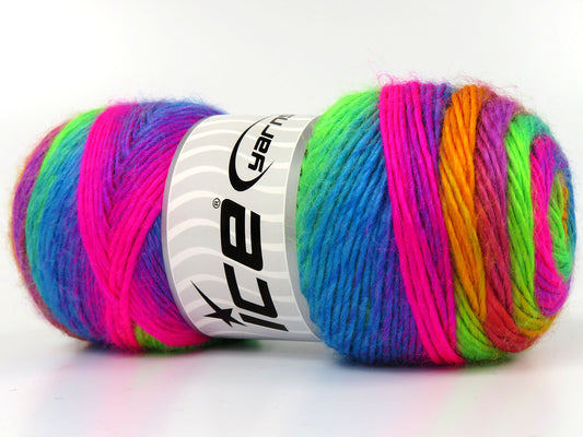Lot of 4 x 100gr Skeins Ice Yarns RAINBOW Hand Knitting Yarn Neon Rainbow