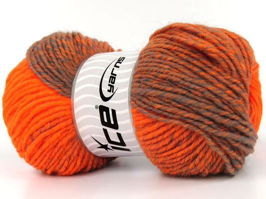 Lot of 4 x 100gr Skeins Ice Yarns FANTASIA (25% Wool) Yarn Neon Orange Grey