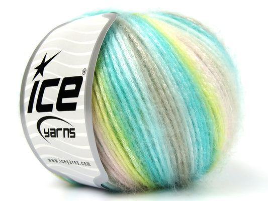 Lot of 8 Skeins Ice Yarns PICASSO Yarn Baby Pink Yellow Turquoise Light Grey Green