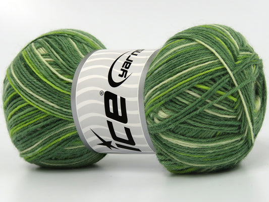 Lot of 4 x 100gr Skeins Ice Yarns COLORWAY SOCK (75% Superwash Wool) Yarn Green Shades