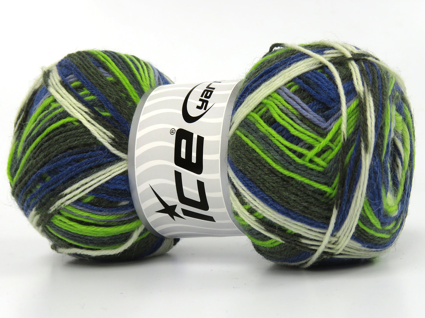 Lot of 4 x 100gr Skeins Ice Yarns COLORWAY SOCK (75% Superwash Wool) Yarn Green Shades Cream Navy