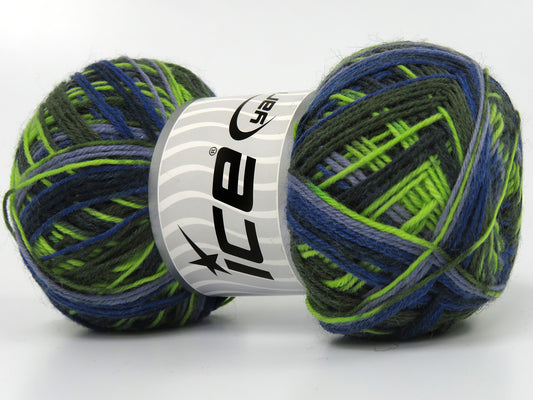 Lot of 4 x 100gr Skeins Ice Yarns COLORWAY SOCK (75% Superwash Wool) Yarn Green Shades Cream Navy Lilac
