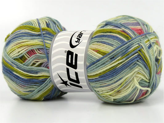 Lot of 4 x 100gr Skeins Ice Yarns COLORWAY SOCK (75% Superwash Wool) Yarn Blue Shades Green Shades White Pink Shades