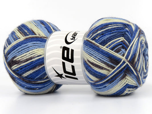 Lot of 4 x 100gr Skeins Ice Yarns COLORWAY SOCK (75% Superwash Wool) Yarn Blue Shades Light Cream Grey