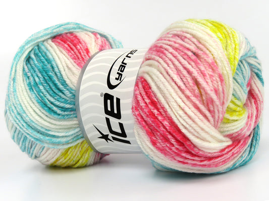 Lot of 4 x 100gr Skeins Ice Yarns SWEET BABY Yarn Pink Shades White Turquoise Yellow