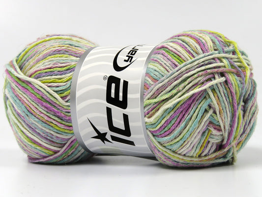 Lot of 4 x 100gr Skeins Ice Yarns NATURAL COTTON PRINT (100% Cotton) Yarn Purple Green White Brown Gold Fuchsia