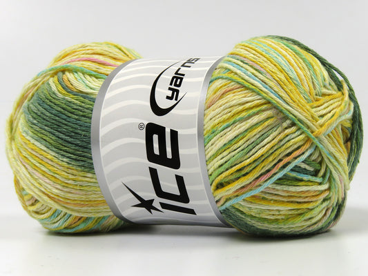Lot of 4 x 100gr Skeins Ice Yarns NATURAL COTTON PRINT (100% Cotton) Yarn Yellow Green Pink Turquoise