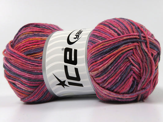 Lot of 4 x 100gr Skeins Ice Yarns NATURAL COTTON PRINT (100% Cotton) Yarn Burgundy Red Fuchsia Purple