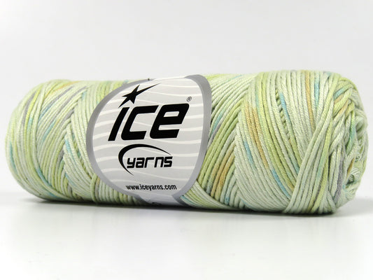 Lot of 4 x 100gr Skeins Ice Yarns ORGANIC COTTON COLOR (60% Organic Cotton) Yarn Light Grey Light Green Turquoise Gold