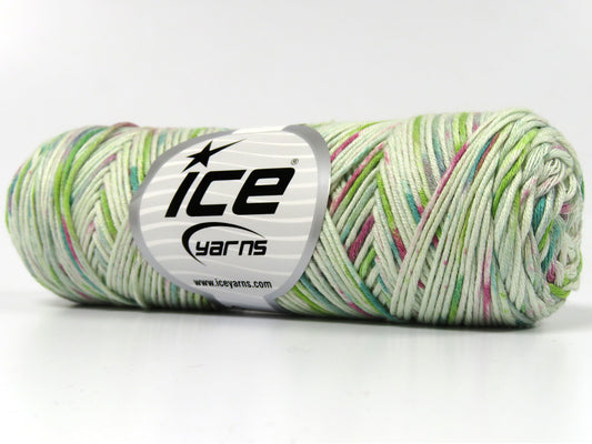 Lot of 4 x 100gr Skeins Ice Yarns ORGANIC COTTON COLOR (60% Organic Cotton) Yarn Green Shades Fuchsia
