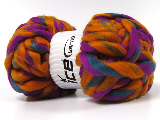 260 gr ICE YARNS KRILOV (20% Wool) Hand Knitting Yarn Gold Teal Purple