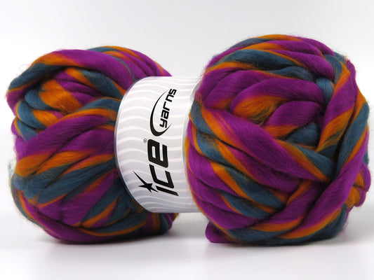 300 gr ICE YARNS ELDRIDGE (20% Wool) Hand Knitting Yarn Gold Teal Purple