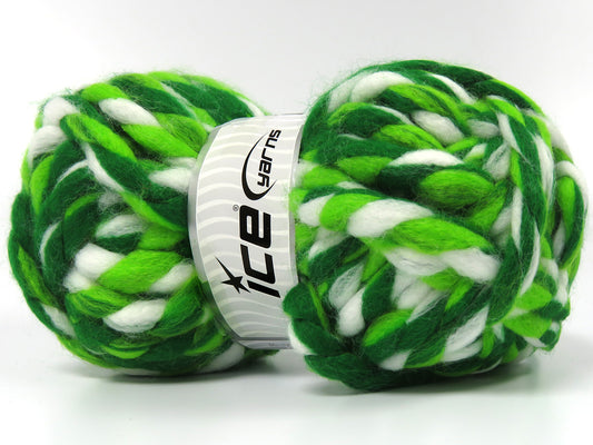 300 gr ICE YARNS STETSON (10% Wool) Hand Knitting Yarn Green Shades White