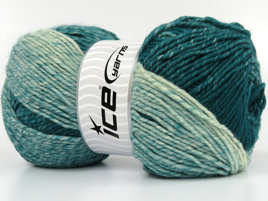 Lot of 2 x 130gr Skeins Ice Yarns COVINGTON (25% Wool) Yarn Emerald Green Cream