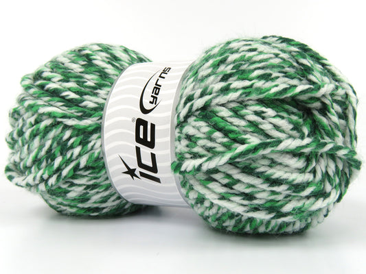 Lot of 2 x 155gr Skeins Ice Yarns KILMER (10% Wool) Yarn Green Shades White