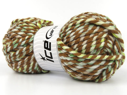 Lot of 2 x 150gr Skeins Ice Yarns ZEPPELIN Yarn Brown Green Shades White