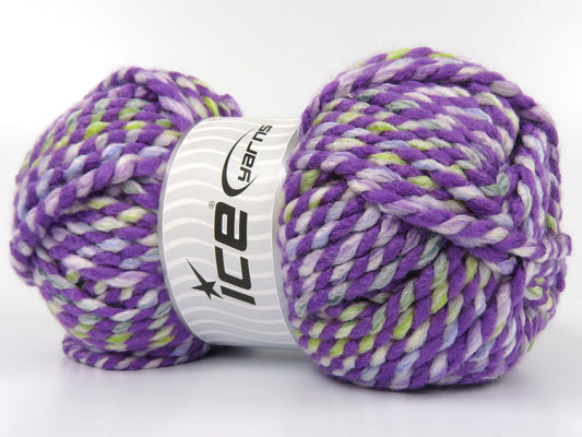 Lot of 2 x 150gr Skeins Ice Yarns ZEPPELIN Yarn Purple Green Shades White