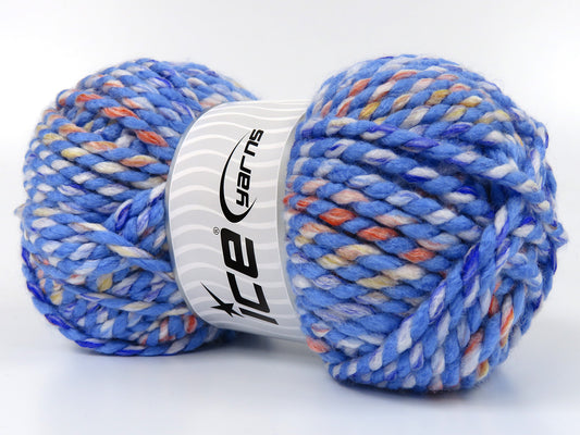 Lot of 2 x 150gr Skeins Ice Yarns ZEPPELIN Yarn Blue Shades Orange White